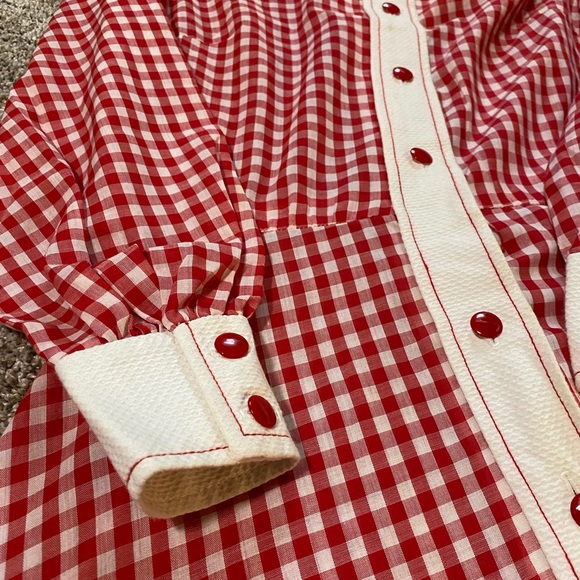 VINTAGE 60’s Shirtwaist Dress Gingham High Neck Long Sleeve A-Line Midi Length - Picture 4 of 5